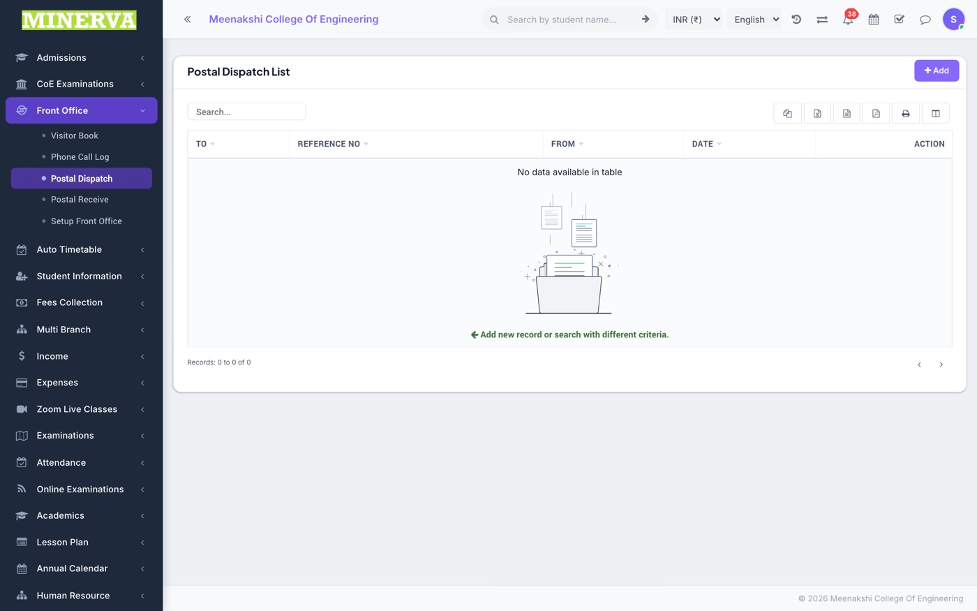 Postal Dispatch & Receive screen