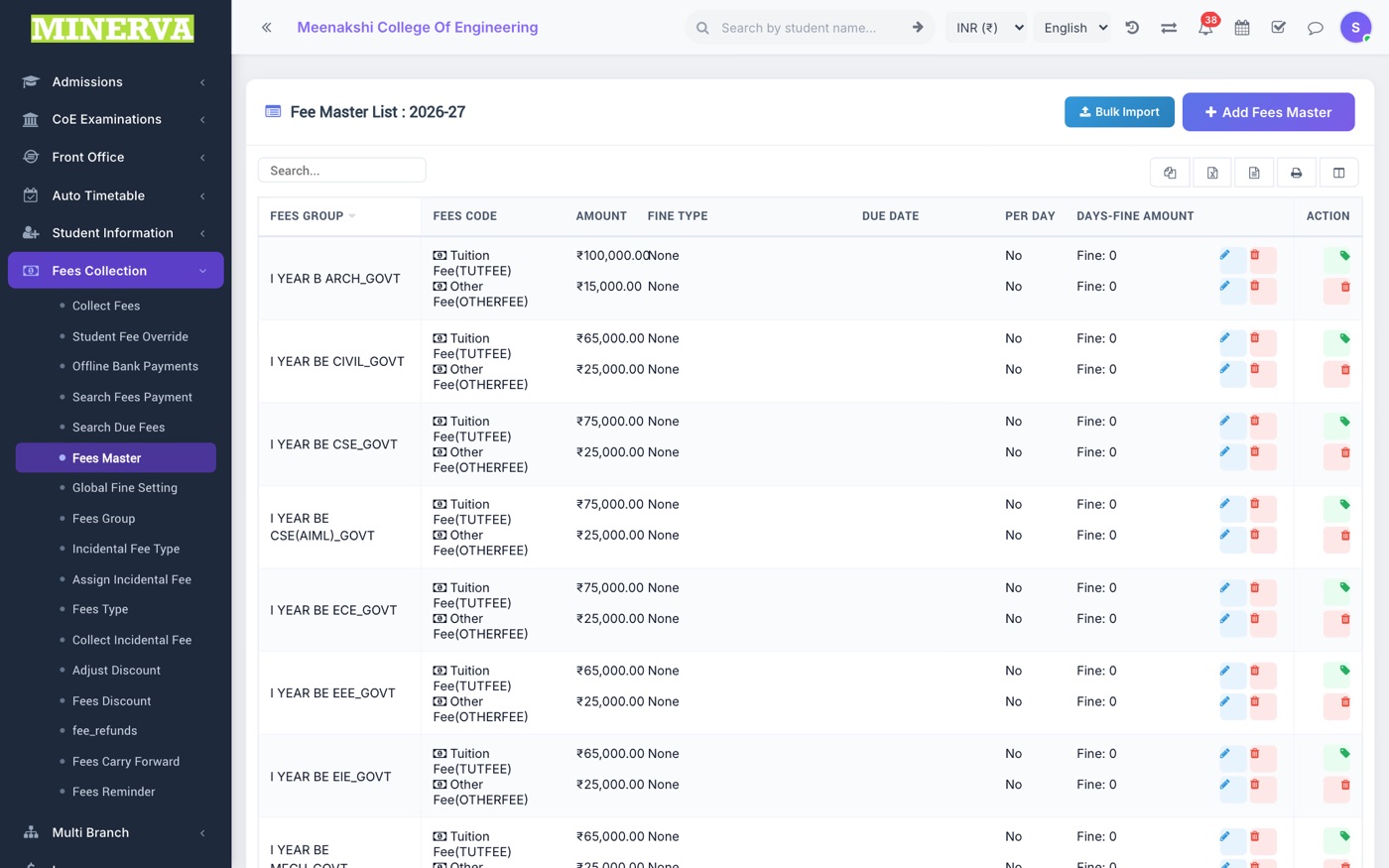 Fees Master screen