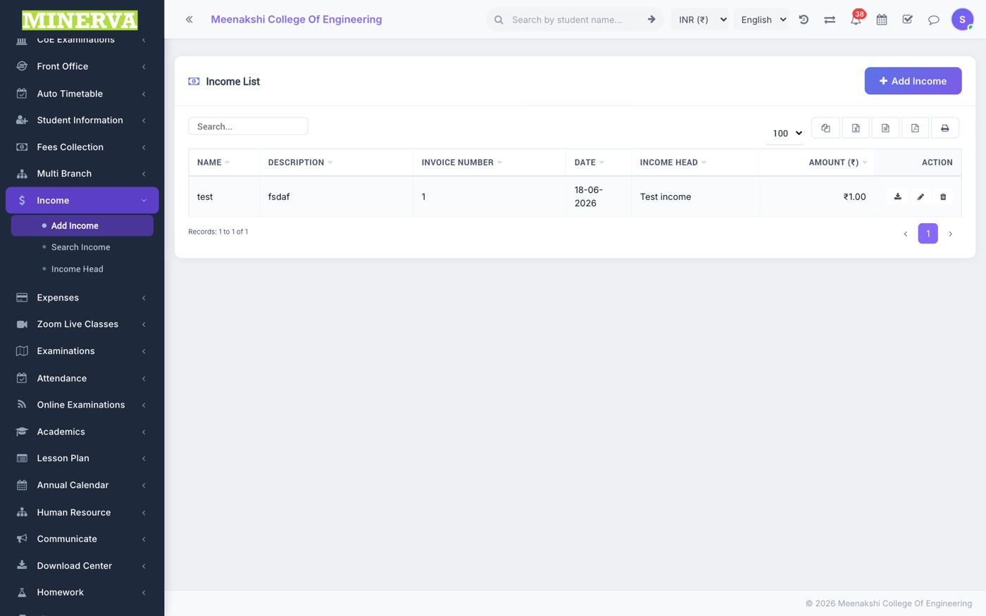 Add / Search Income screen