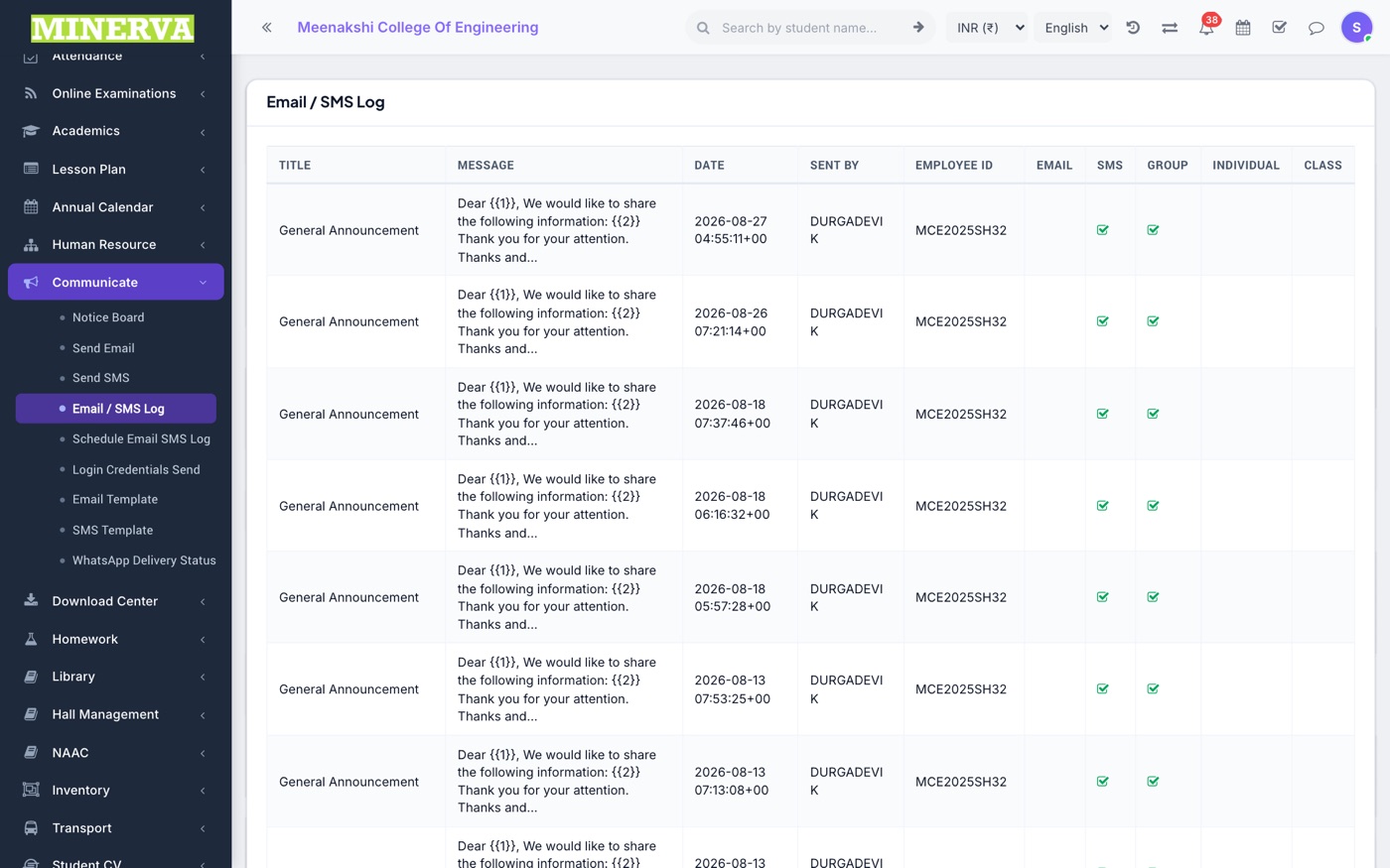 Logs & WhatsApp Delivery screen