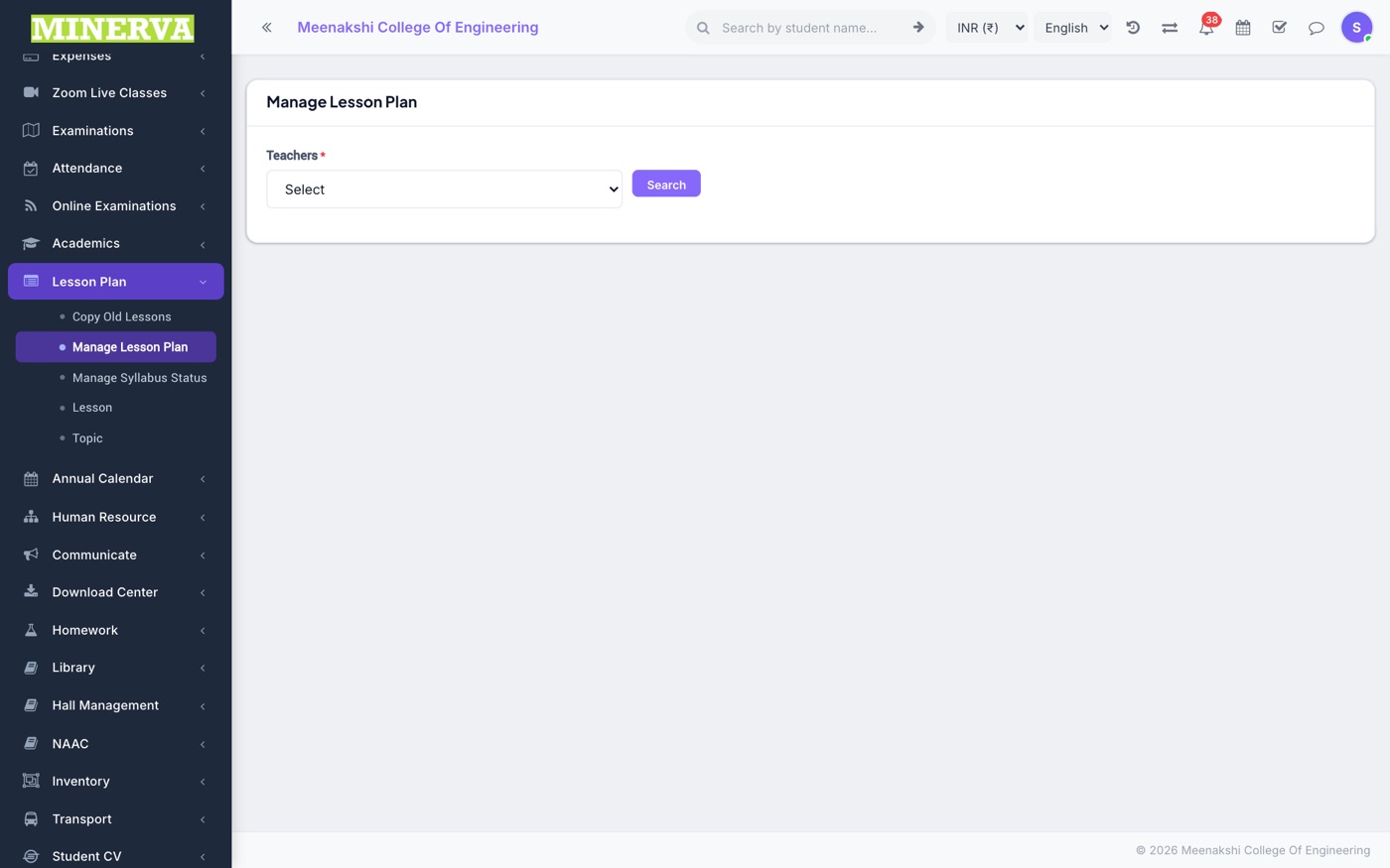 Manage Lesson Plan screen