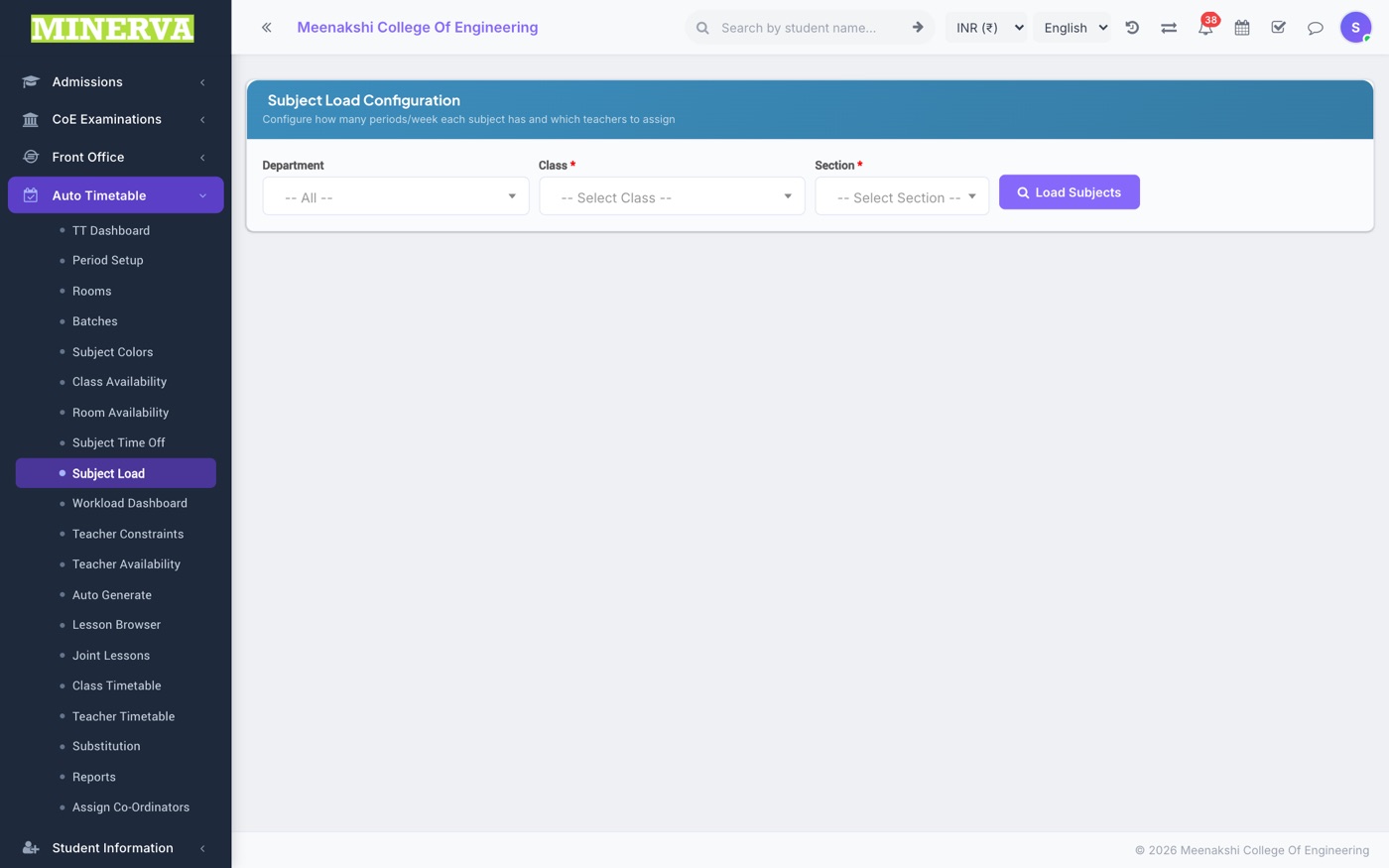 Subject Load & Teacher Workload screen