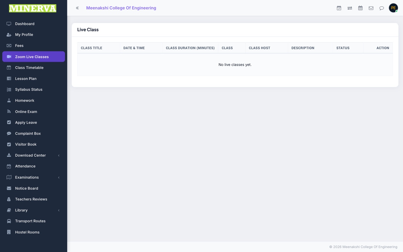 Zoom Live Classes page